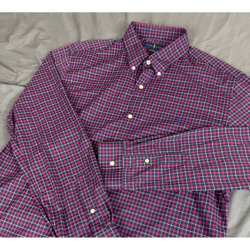 Ralph Lauren Slim Fit Performance‎ Shirt Men's XXL Purple Plaid Button Down